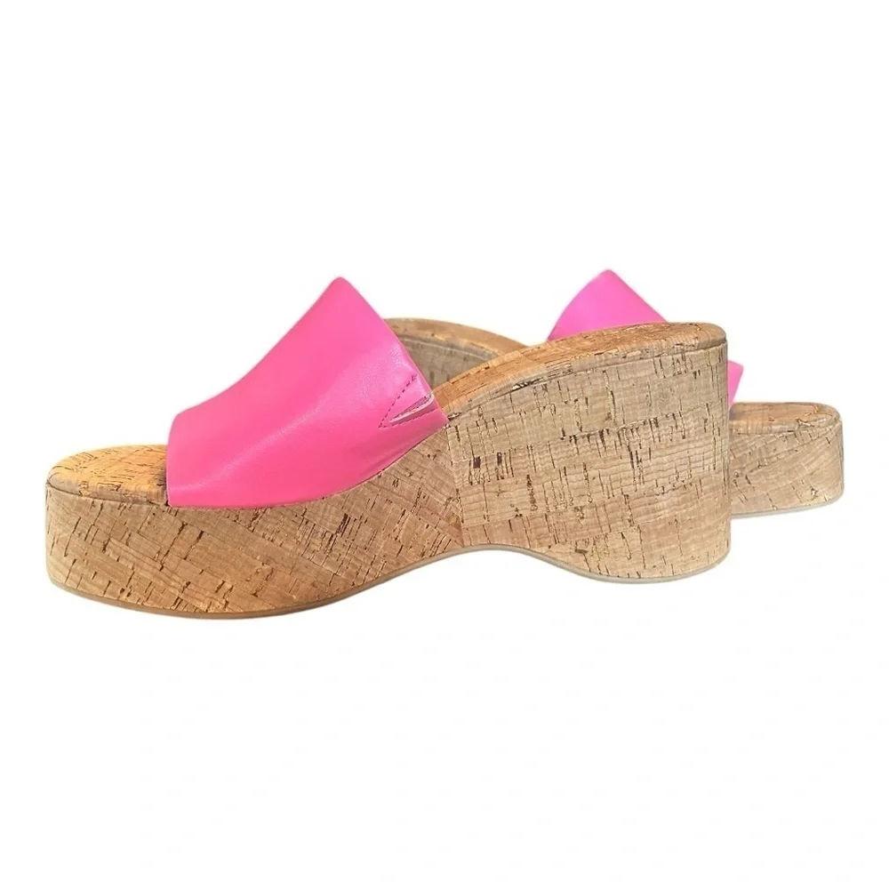 Madden Girl Pink Cork Platform Slide Sandals
